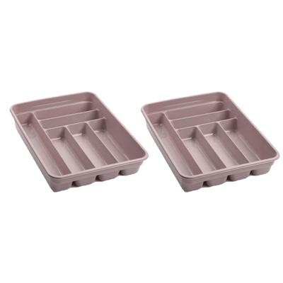 Plasticforte Bestekbak - 2x stuks - 6 vaks - roze - 40 x 30 x 7 cm - bestekhouder