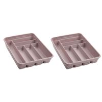 Plasticforte Bestekbak - 2x stuks - 6 vaks - roze - 40 x 30 x 7 cm - bestekhouder