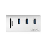 LogiLink CR0045 USB 3.0-hub 3 + 2 poorten Met aluminium behuizing, Met ingebouwde SD-kaartlezer Zilver - thumbnail