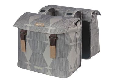 Basil elegance dubbele fietstas, chateau taupe, gerecycled pet, universal bridge, 40-49l