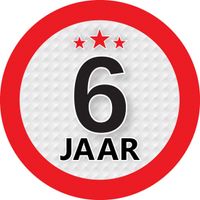 Leeftijdversiering 6 jaar ronde sticker 9 cm