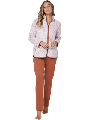 Pastunette Huispak Dames Fleece - Bruin pyjama pak met rits - Warm