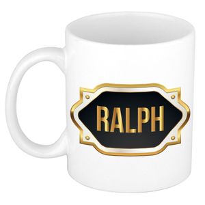 Naam cadeau mok / beker Ralph met gouden embleem 300 ml