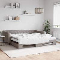 Slaapbank met onderschuifbed en matrassen 100x200 cm stof taupe