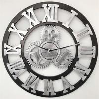 Retro houten ronde enkelzijdige versnelling klok Rome nummer Wandklok diameter: 45cm (zilver)