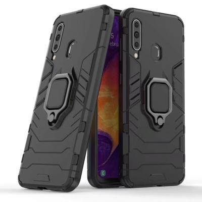 PC + TPU schokbestendige beschermhoes voor Galaxy A60 met magnetische ring houder (zwart)
