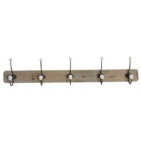 Kapstok rek voor wand/muur - lichtbruin - 5x dubbele ophanghaken - Hout/metaal - 95 x 20 cm