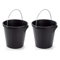 Plasticforte huishoud emmer - 4x stuks - zwart - kunststof - 12 liter - 31 cm - met metalen hengsel
