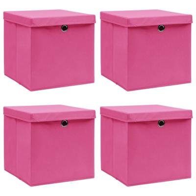 VidaXL Opbergboxen met deksel 4 st 32x32x32 cm stof roze