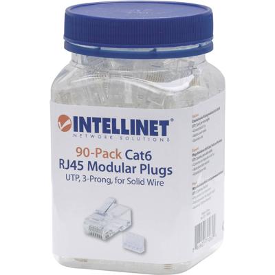 Intellinet Kabel Intellinet verpakking van 90 stuks Cat6 modulaire RJ45-stekkers UTP 3-voudige klem voor massieve draad 90 stekkers in pot 790604 Krimpcontact