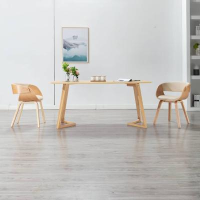 Eetkamerstoel gebogen hout en kunstleer crmekleurig