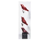 3 Glazen vogels op clip rode mix - Decoris