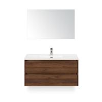 Dante Badmeubelset 100 cm - Walnoot - Keramische Wastafel Wit Cover - met Spiegel