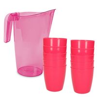 10x kunststof drinkbekers 300 ML met schenkkan set roze van 1.75 liter