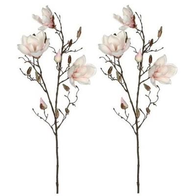 Mica Decorations Kunstbloemen Magnolia takken - 2x - 90 cm - wit/roze - Kunst zijde - Boeket