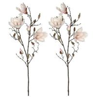 Mica Decorations Kunstbloemen Magnolia takken - 2x - 90 cm - wit/roze - Kunst zijde - Boeket