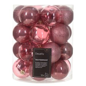 Kerstballen - 50x stuks - 6 cm - kunststof - oudroze