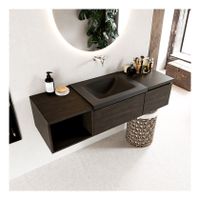 Mondiaz Bukla 140cm badmeubel met open module 40 links dark brown 2 lades met wastafel rechts zonder kraangat kleur urban
