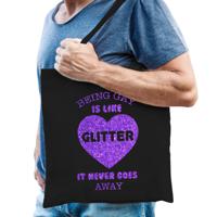 Gay Pride tas voor heren - being gay is like glitter - zwart - katoen - 42 x 38 cm