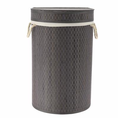 Wasmand met deksel - grijs - rond - katoen/bamboe - 67 liter - 35 x 35 x 55 cm