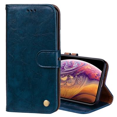 Business stijl olie Wax textuur horizontale Flip lederen case voor iPhone XS Max met houder & kaartsleuven & portemonnee (blauw)
