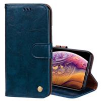 Business stijl olie Wax textuur horizontale Flip lederen case voor iPhone XS Max met houder & kaartsleuven & portemonnee (blauw)