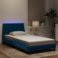 Bedframe met LED zonder matras "Hanko" fluweel blauw 100x200 cm