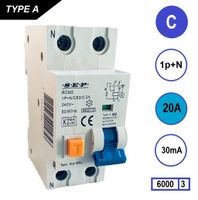 SEP Aardlekautomaat 20A C Kar 30mA 2 polig 36mm RCM2 Kema Keur 230V automaat en aardlek in een