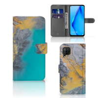 Huawei P40 Lite Bookcase Marble Blue Gold