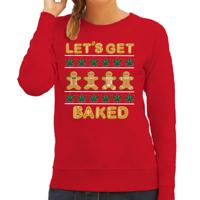 Foute Kersttrui/sweater voor dames - lets get baked - wiet - rood - humor - thumbnail