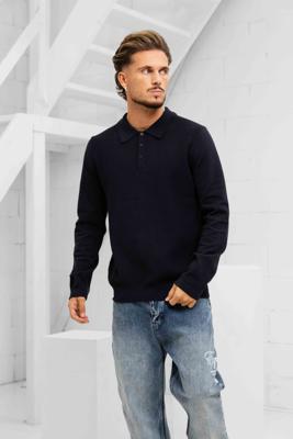 Pure Path Braided Structure Knit Polo Heren Donkerblauw - Maat S - Kleur: Donkerblauw | Soccerfanshop