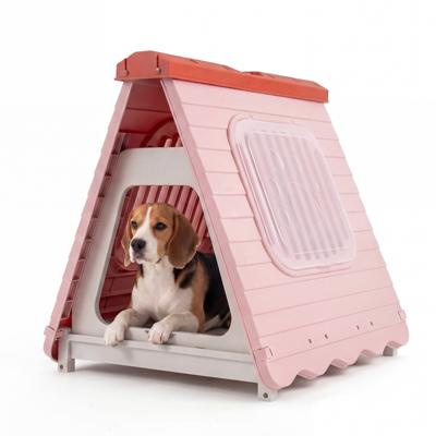 Opvouwbare Plastic Hondenhok Waterdichte Schuilplaats voor Dieren met Afsluitbare Klepdeur Ventilatieramen Draagbare Binnen- en Buitenkooi voor Kleine en Middelgrote Honden-Roze