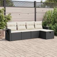 5-delige Loungeset met kussens poly rattan zwart 5-delige Loungeset met kussens poly rattan zwart
