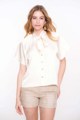 Geisha Blouse Satin With Bow 53072-14 Blouse 10 Off-white