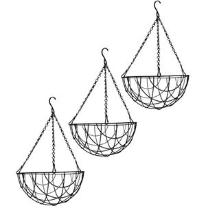 3x Zwarte bloempot hangmanden 35 cm
