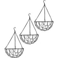 3x Zwarte bloempot hangmanden 35 cm