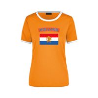 Holland ringer t-shirt oranje met witte randjes voor dames - Nederland supporter kleding XL  - - thumbnail
