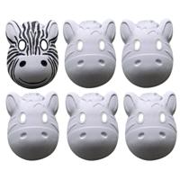 Haza Papier mache dierenmasker - 6x - zebra - wit - 22 x 18 cm - grimeer maskers