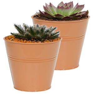 Plantenpot/bloempot Bob - 2x - rond - zink - terra - D15 X H13 cm