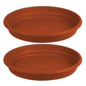 Set van 2x stuks bloempot/plantenpot onderschaal terra cotta kunststof diameter 18 cm