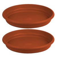 Set van 2x stuks bloempot/plantenpot onderschaal terra cotta kunststof diameter 18 cm - thumbnail