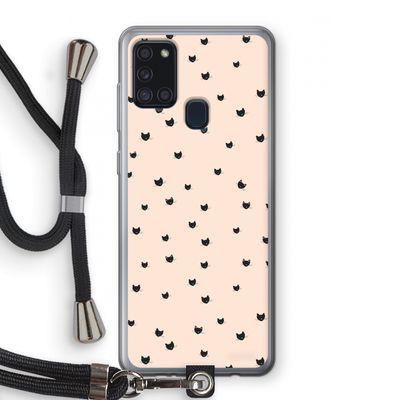 Kleine kattenkopjes: Samsung Galaxy A21s Transparant Hoesje met koord