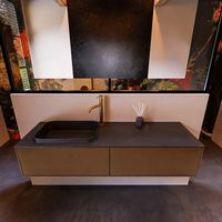 Badkamermeubelset Mondiaz Erin 150 cm met 2 Lades met RIDGE Wastafel Links Urban met 1 kraangat Greeploos Mat Rust
