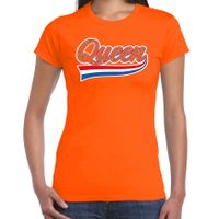 Queen met sierlijke wimpel t-shirt oranje voor dames - Koningsdag shirts