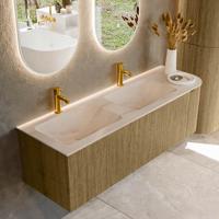 Badmeubel Mondiaz Kurve-Dlux | 145 cm | Meubelkleur Dusk | Wastafelkleur Meli | Solid surface | Dubbel / Links spoelbak | 2 kraangaten