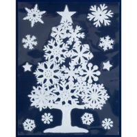1x Witte kerst raamstickers kerstboom met sneeuwvlokken 40 cm - Feeststickers - thumbnail
