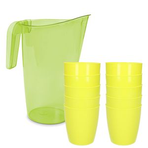 10x kunststof drinkbekers 300 ML met schenkkan set groen van 1.75 liter