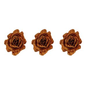 4x stuks decoratie bloemen roos koper glitter op clip 10 cm