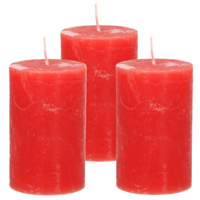 Atmosphera Stompkaars/cilinderkaars - 3x - rood - 5 x 8 cm - klein rustiek model