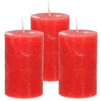 Atmosphera Stompkaars/cilinderkaars - 3x - rood - 5 x 8 cm - klein rustiek model